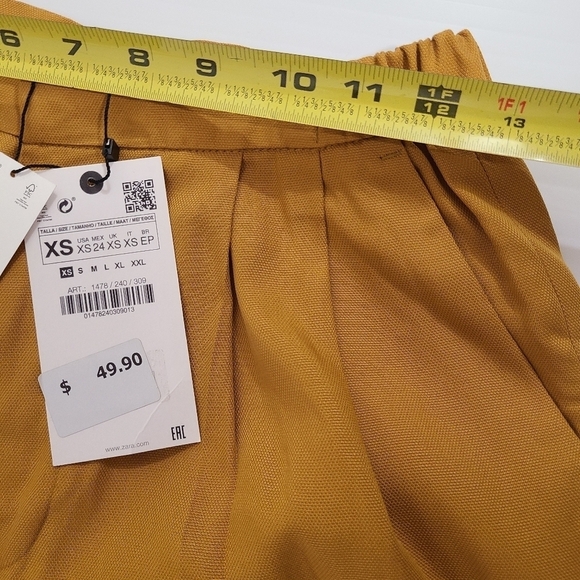 ZARA CROPPED TROUSERS WITH PLEATS CURRY | 1478/240 SIZE XS - Picture 9 of 11